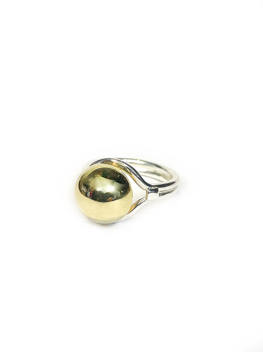 Gold plated ball silver ring