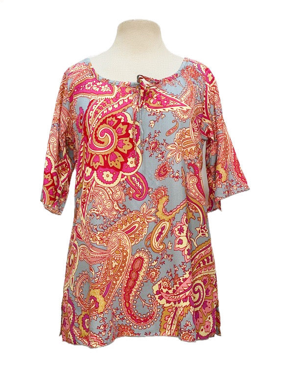 Round neck top with elbow length sleeve - various paisley - 859 B