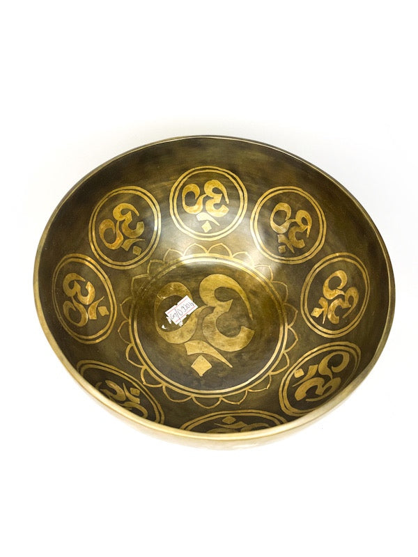 Singing Bowl Etched Tibetan hand beaten /- 19cm diameter - various notes & designs