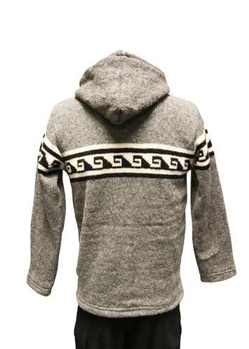 Wool Zip Through Fleece Lined Hoodie - Grey Wave - End of range