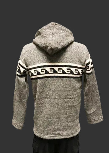 Wool Zip Through Fleece Lined Hoodie - Grey Wave - End of range