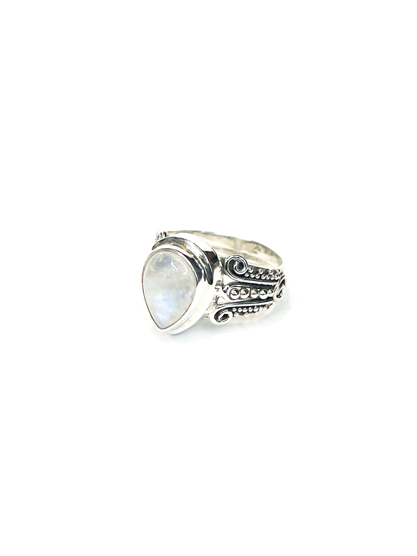 ❤Rainbow moonstone teardrop silver ring