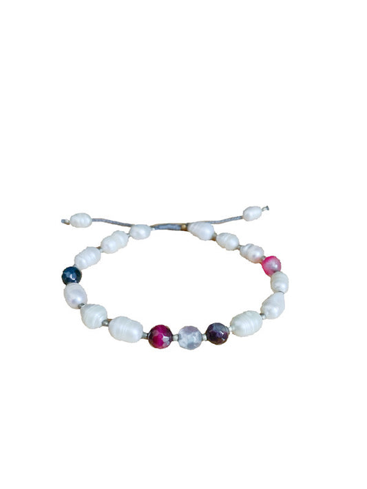 Fresh water pearl bracelet with crystals - various