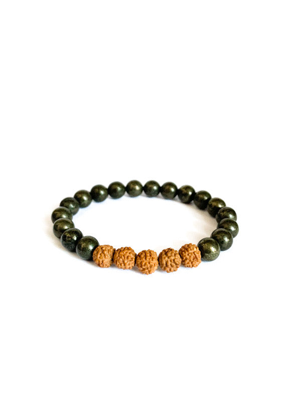 Pyrite and rudraksha bracelet - 8mm