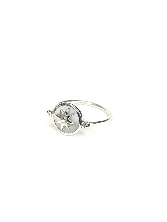 Mother of pearl silver star ring