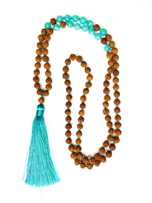 Rudraksha meditation necklace with agate crystal - 8mm - various