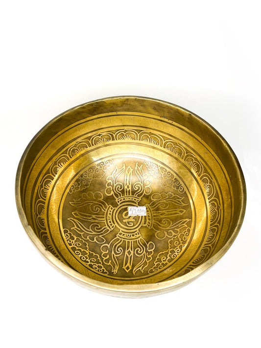 Singing Bowl Etched Tibetan hand beaten /- 19cm diameter - various notes & designs
