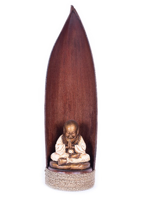 Wooden Banana Leaf Statue Holder 40cm