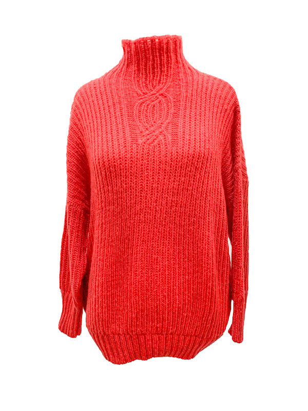 Funnel neck jumper with cable detail