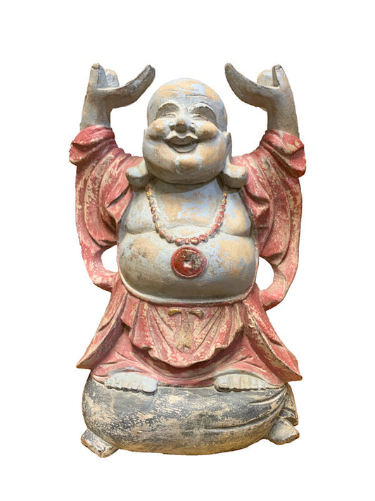 Buddha laughing - wooden hand carved