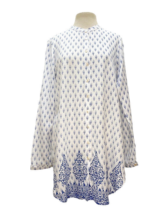 Mandarin collar button through shirt - various prints and plains