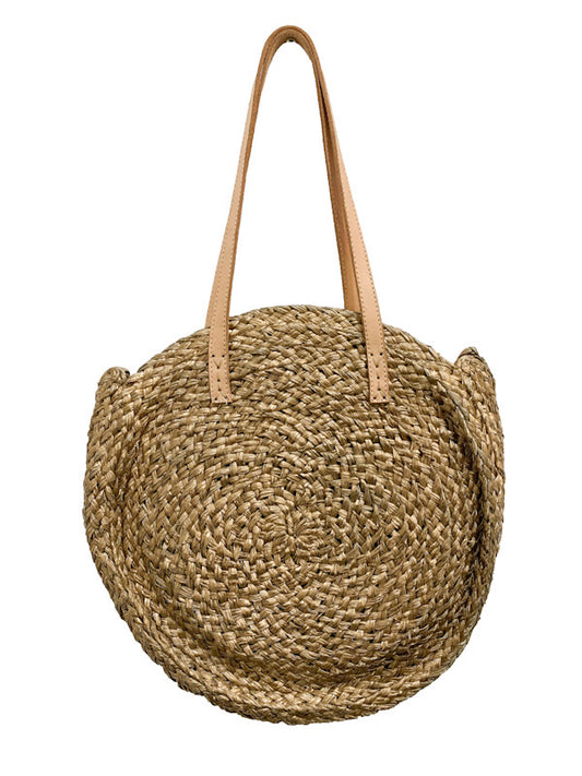 ❤Gold straw bag with leather straps
