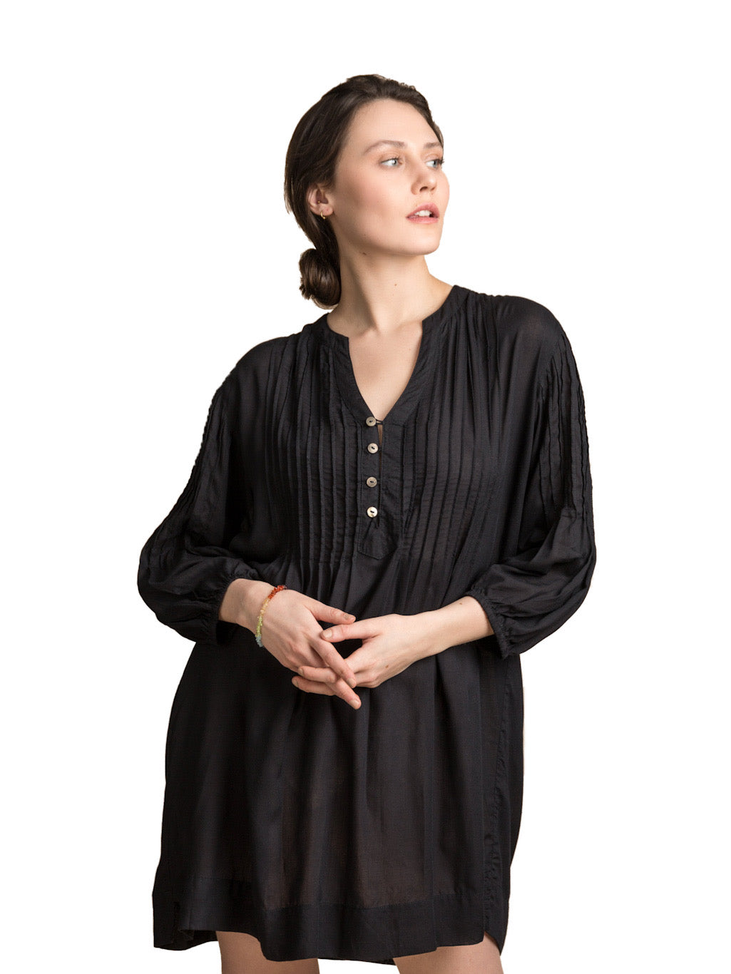 Summer top - Mandarin collar pin-tuck shirt