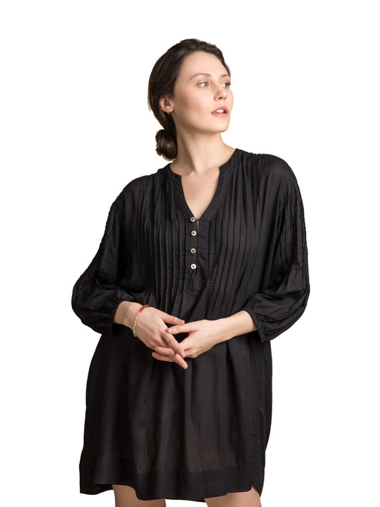 Summer top - Mandarin collar pin-tuck shirt