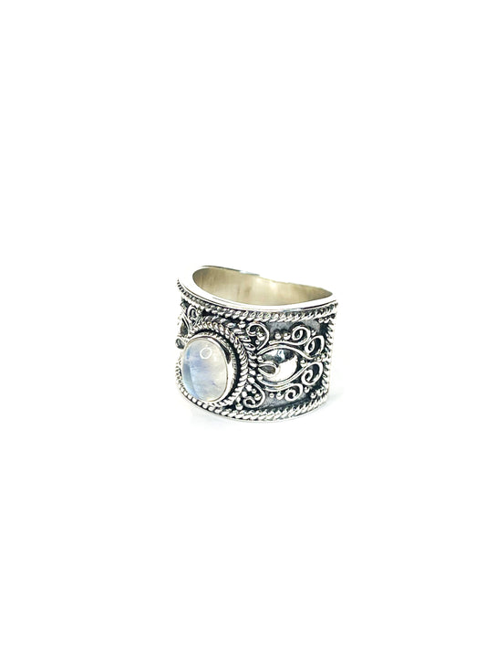 Moonstone lace design silver ring