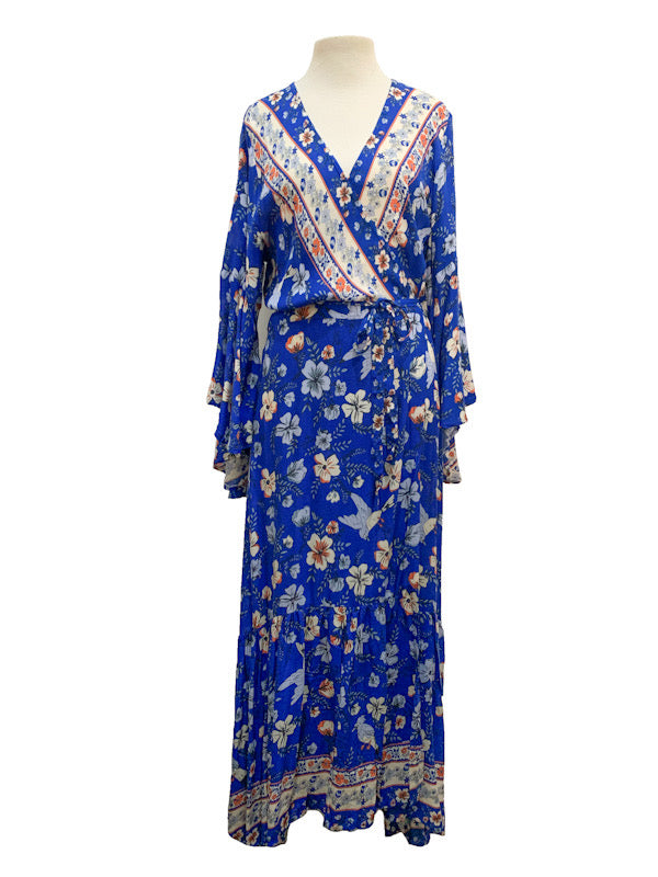 ❤Wrap dress with long flared sleeve - various