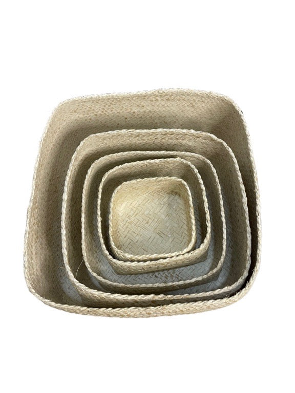 Hand woven nesting box set - set of five - white or brown