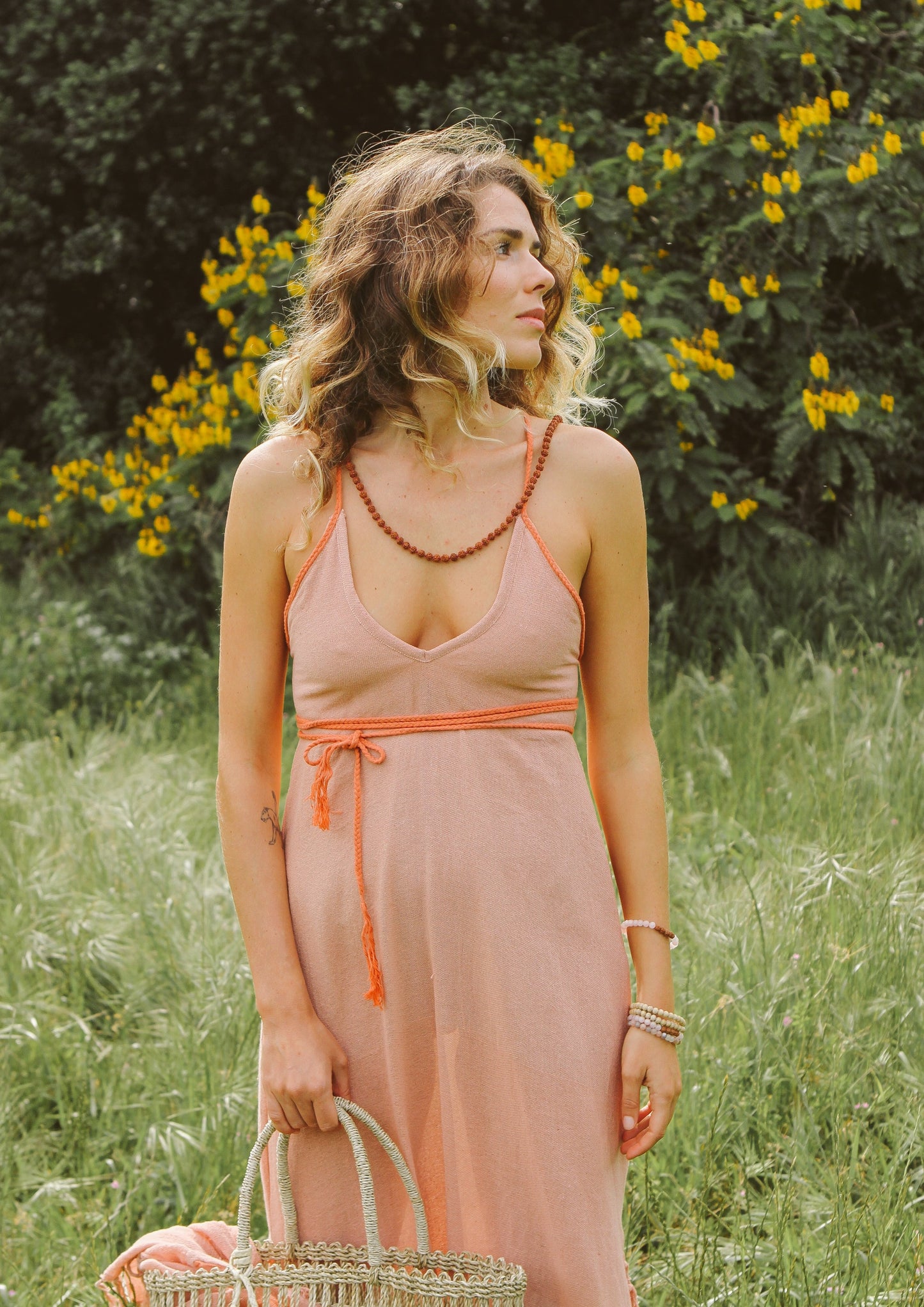 Rami dress with fringe detail side slits