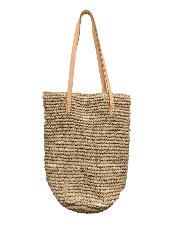 Straw bag with leather straps