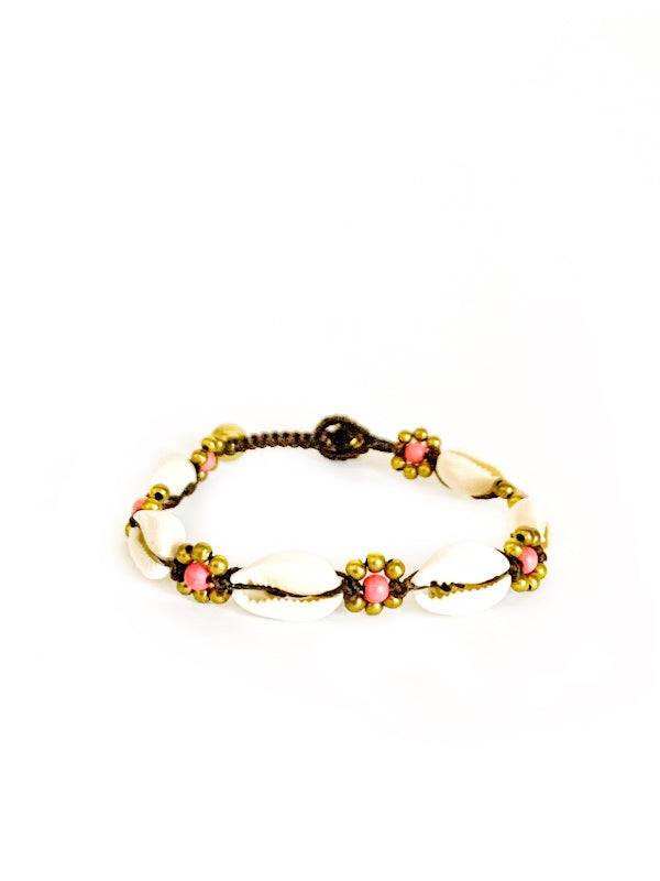 Cowry shell and brass flower bracelet various