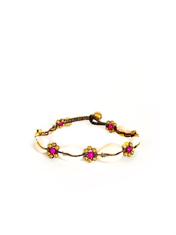 Cowry shell and brass flower bracelet various