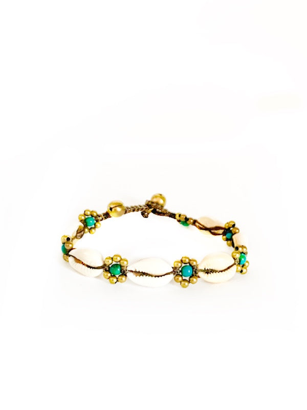Cowry shell and brass flower bracelet various
