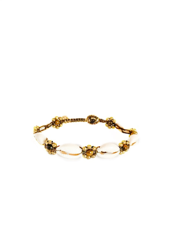 Cowry shell and brass flower bracelet various