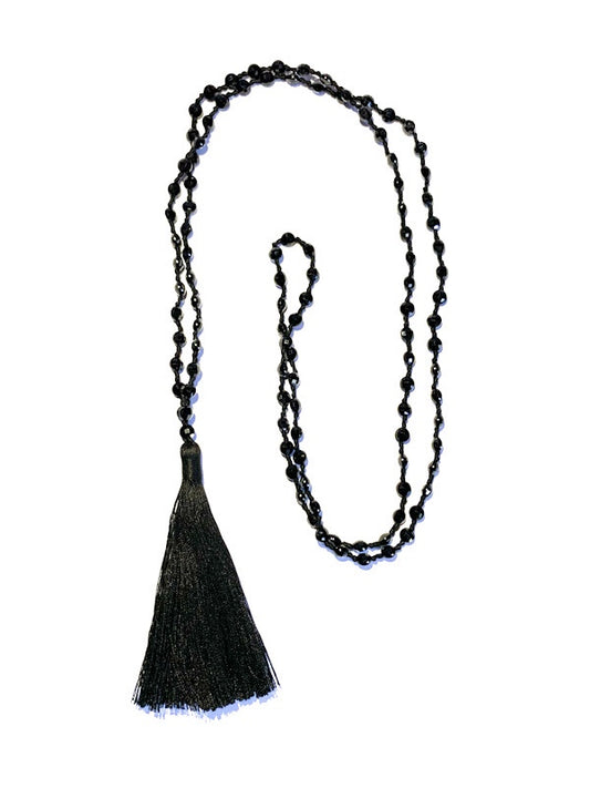 ❤ Fine briolette diamond cut black spinel 108 bead mala