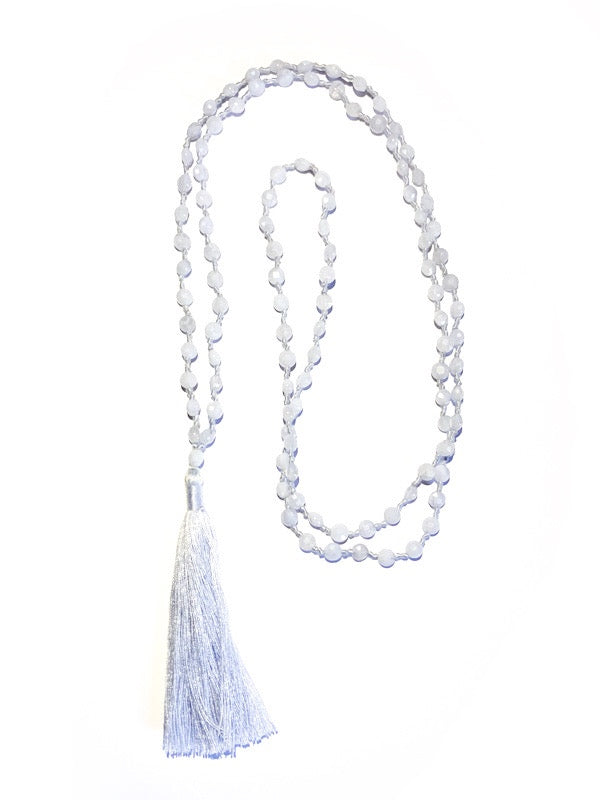 ❤ Fine briolette diamond cut blue lace agate 108 bead mala