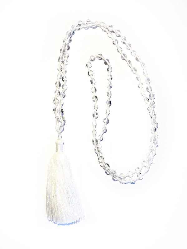 ❤ Fine briolette diamond cut clear quartz 108 bead mala