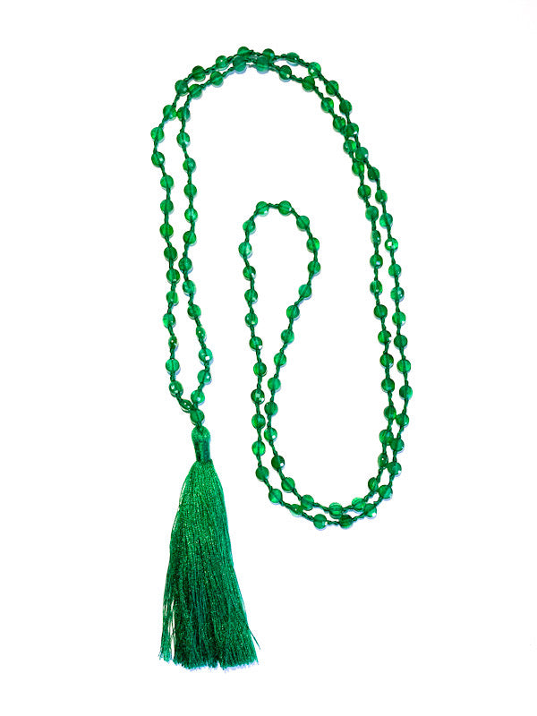 ❤ Fine briolette diamond cut green onyx 108 bead mala