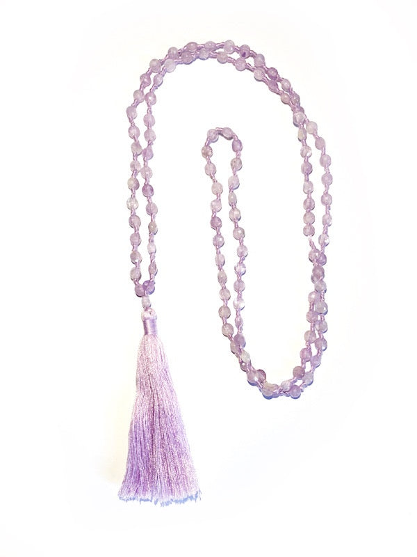 Fine briolette diamond cut lavender amethyst 108 bead mala
