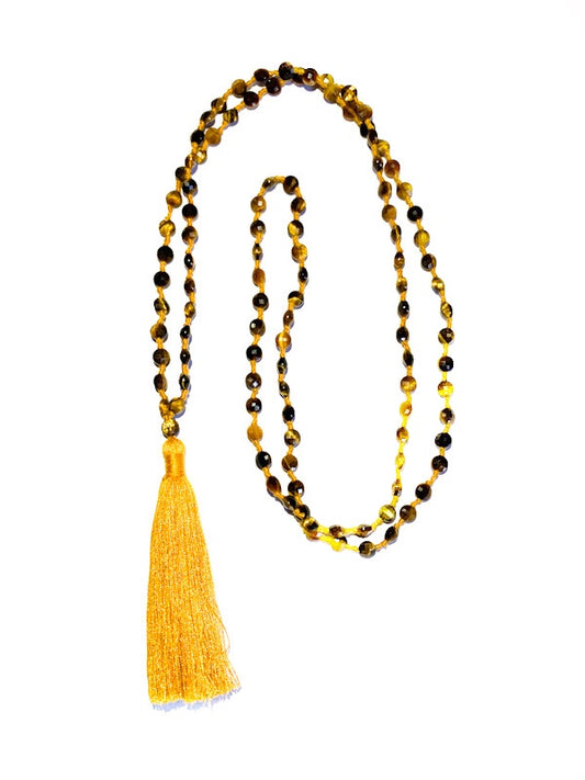 Fine briolette diamond cut tigers eye 108 bead mala