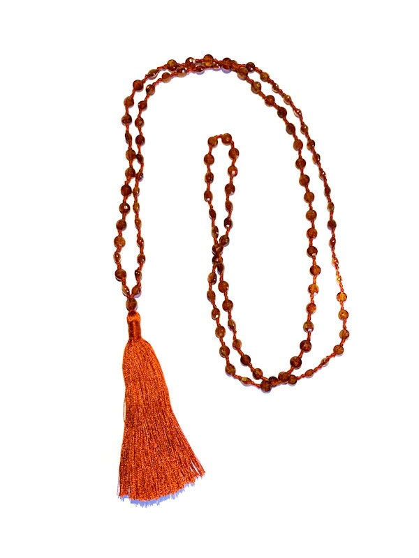 ❤ Fine briolette diamond cut hessonite 108 bead mala