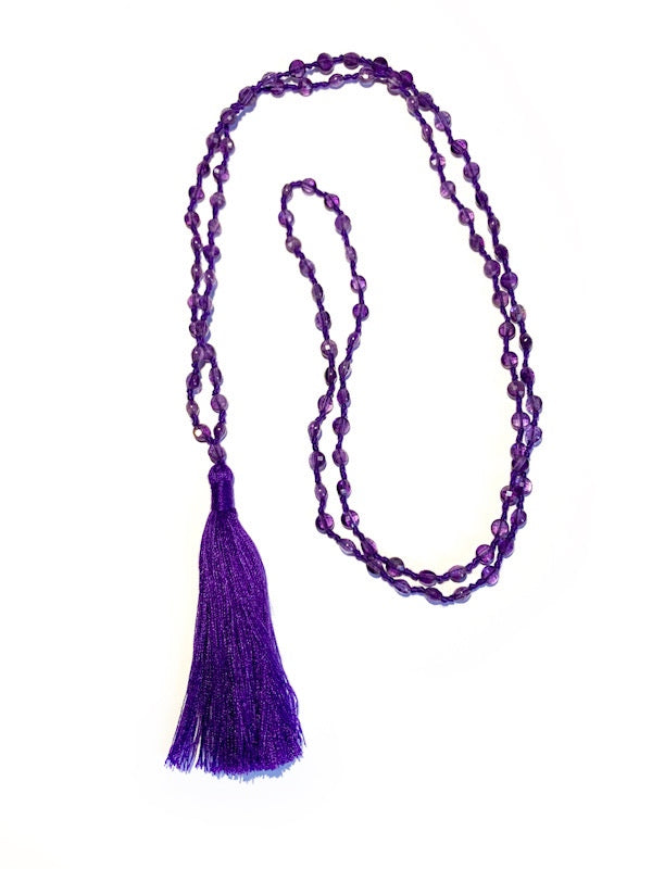 ❤ Fine briolette diamond cut amethyst 108 bead mala