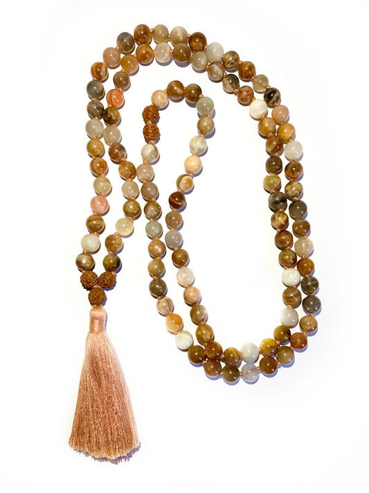 Apricot moonstone mala - 8mm