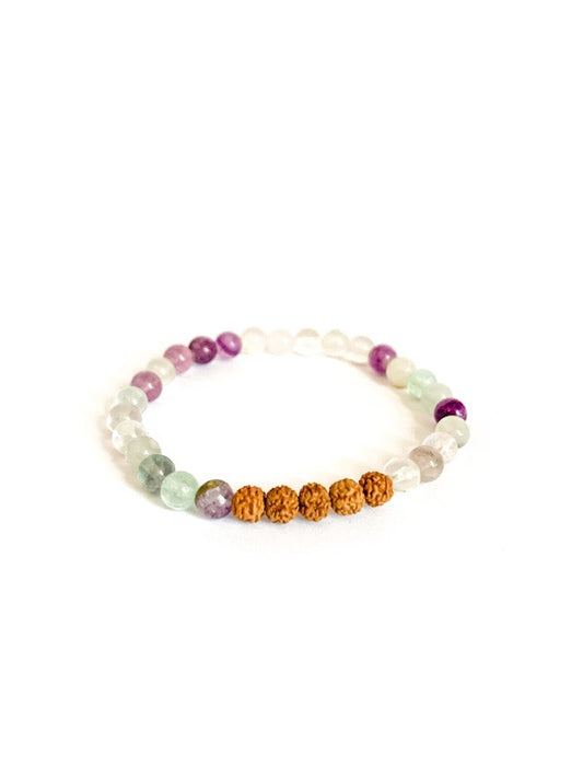 Flourite and rudraksha bracelet - 6mm