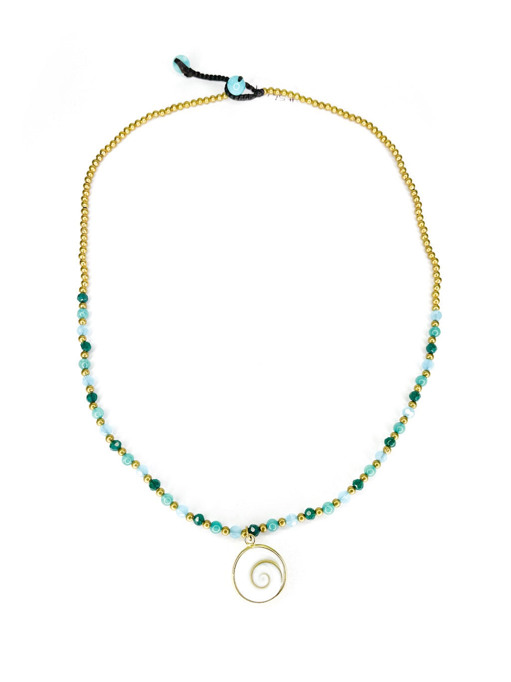 Stone and brass necklace with shell pendant - various colours