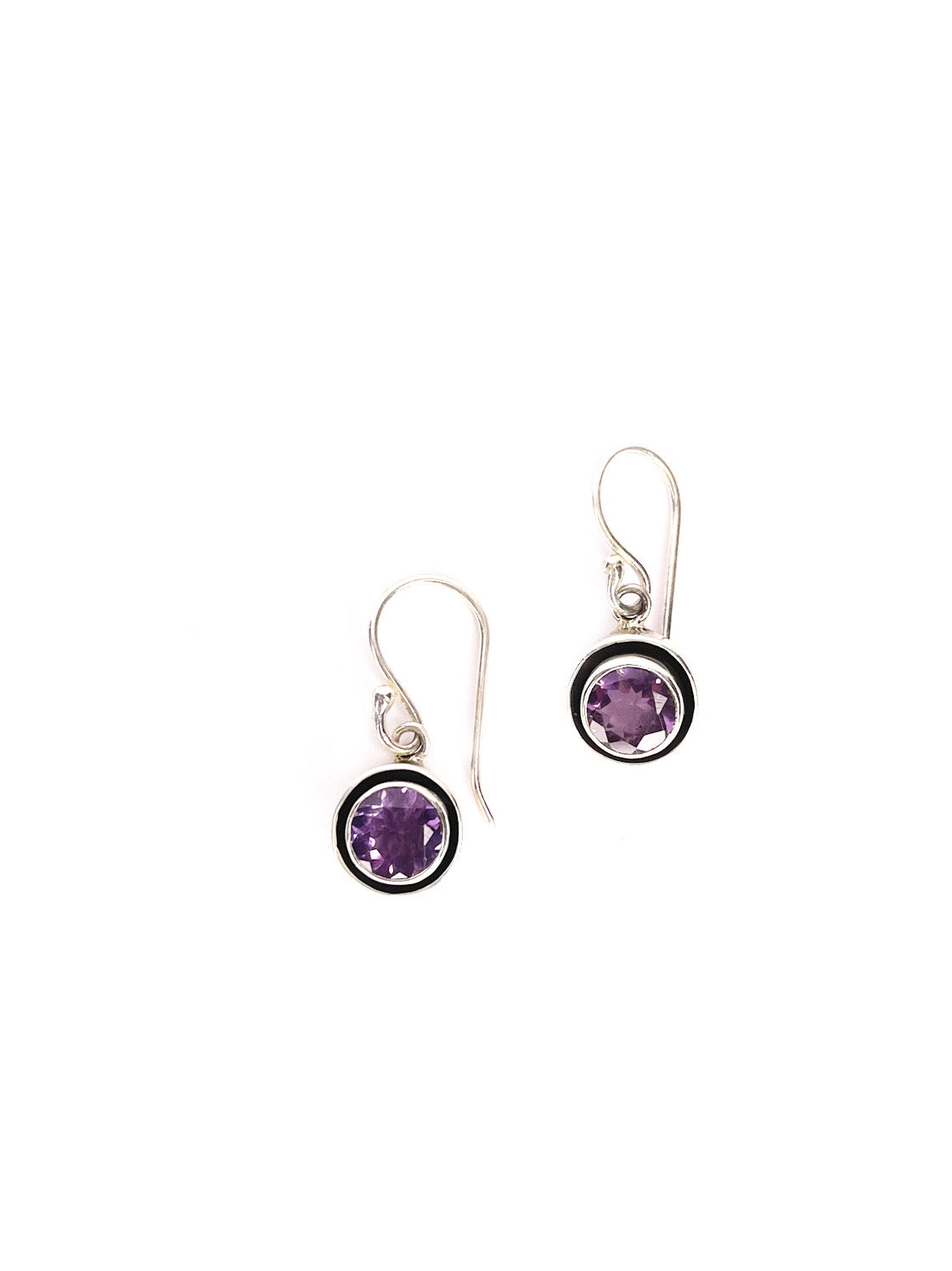 Round faceted amethyst drop earrings