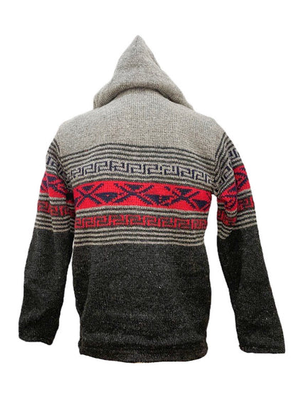 Wool Zip Through Fleece Lined Hoodie - Black, grey, red