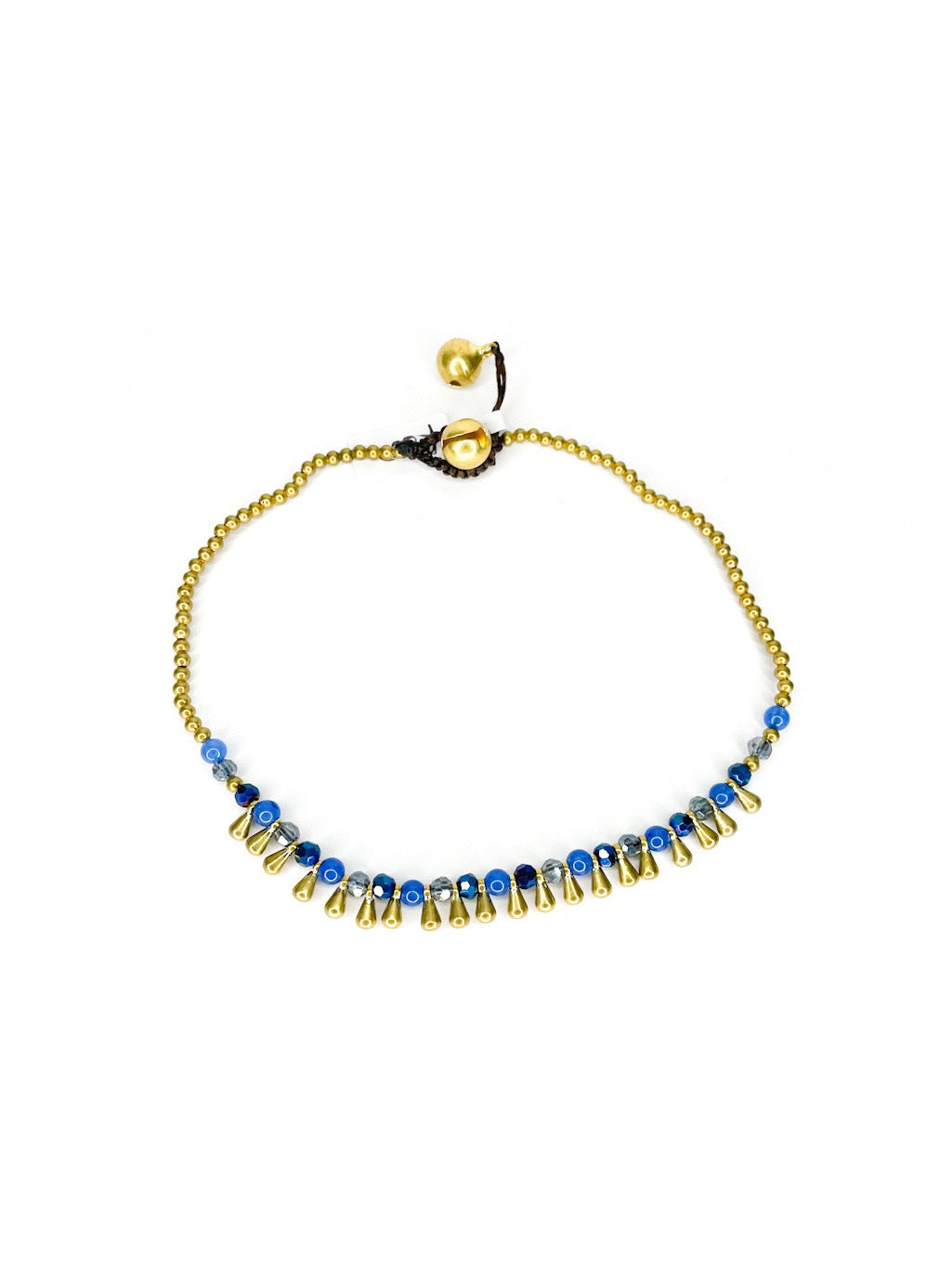 Stone and raindrop brass beaded anklet - various colours