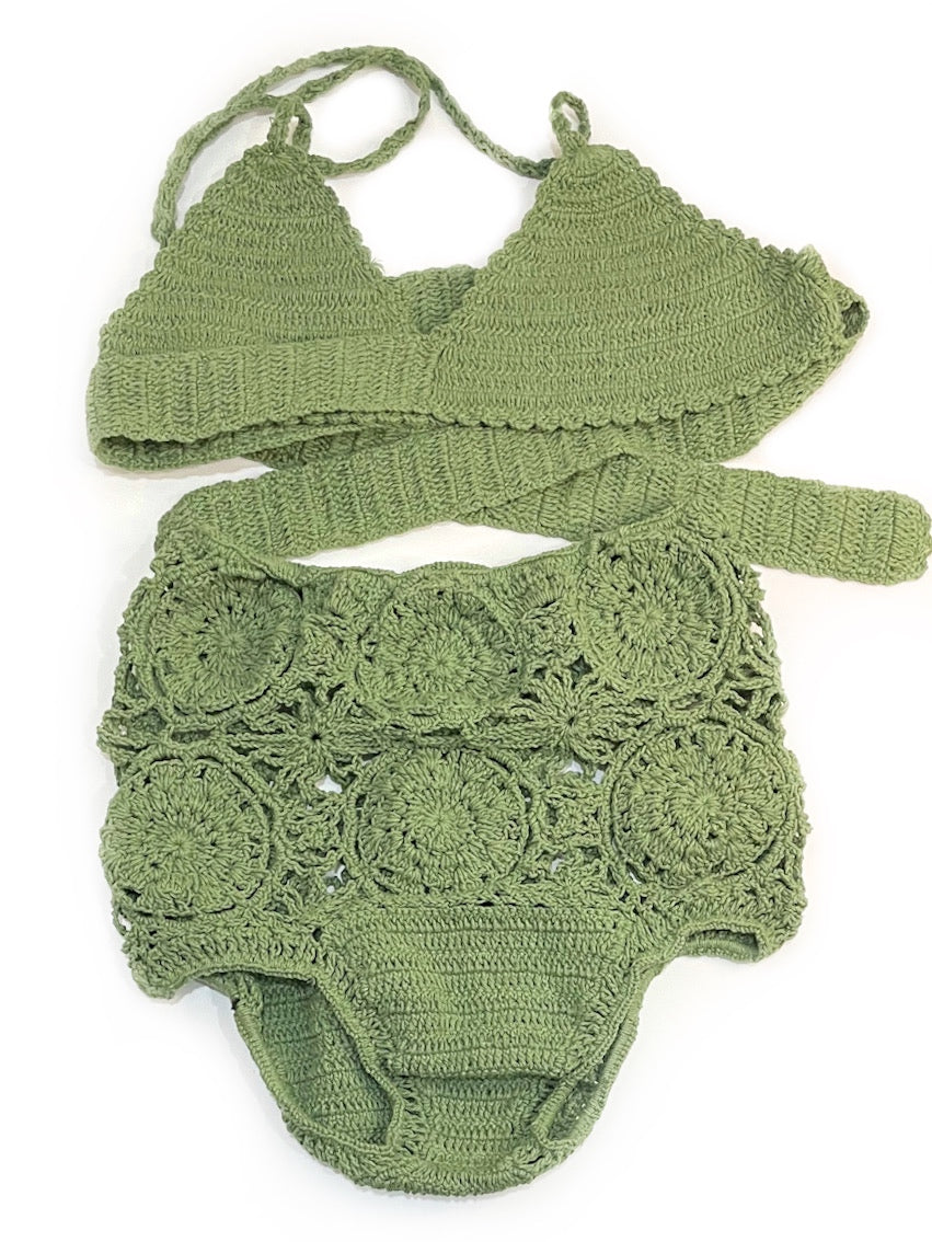 Crochet bikini with high waisted bottom - various colours