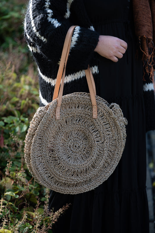 ❤Crochet straw bag with leather straps