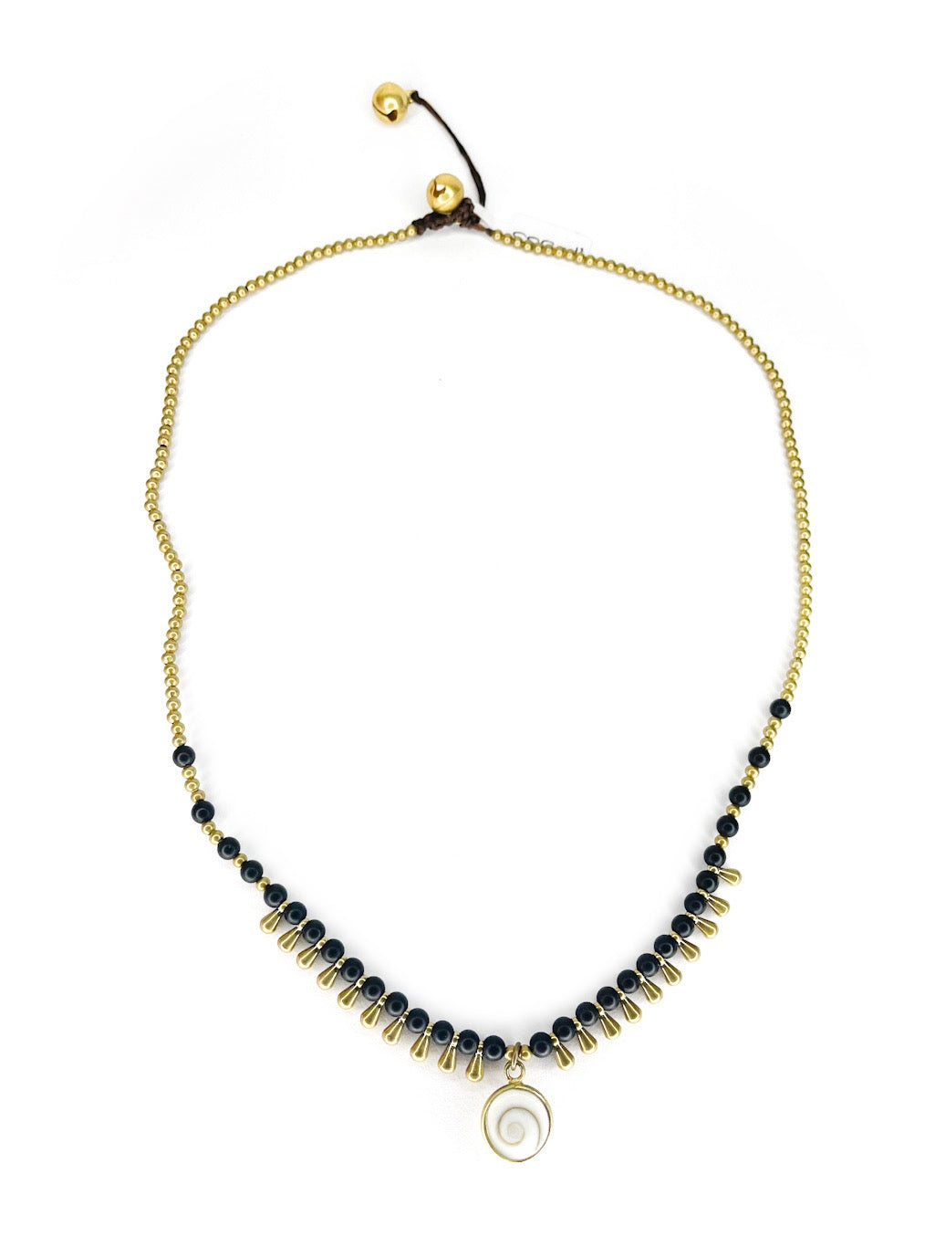 Stone and brass teardrop beaded necklace with shell pendant - various colours