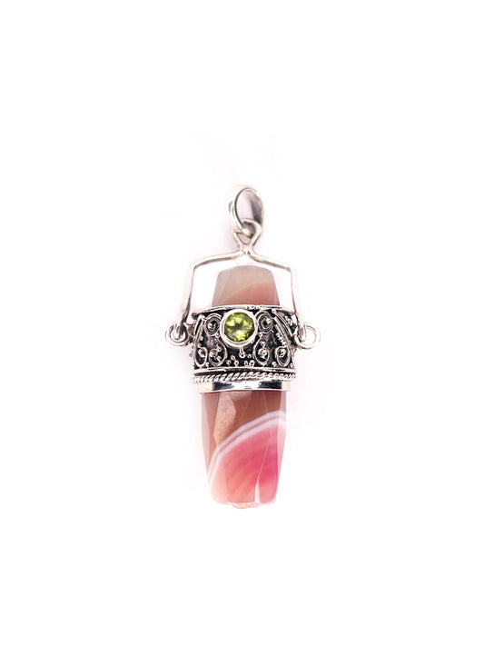 Faceted jasper pendant with peridot in silver setting