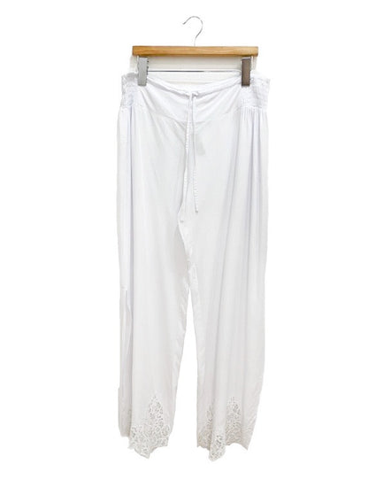 Long pant with anglaise lace hem detail - various colours