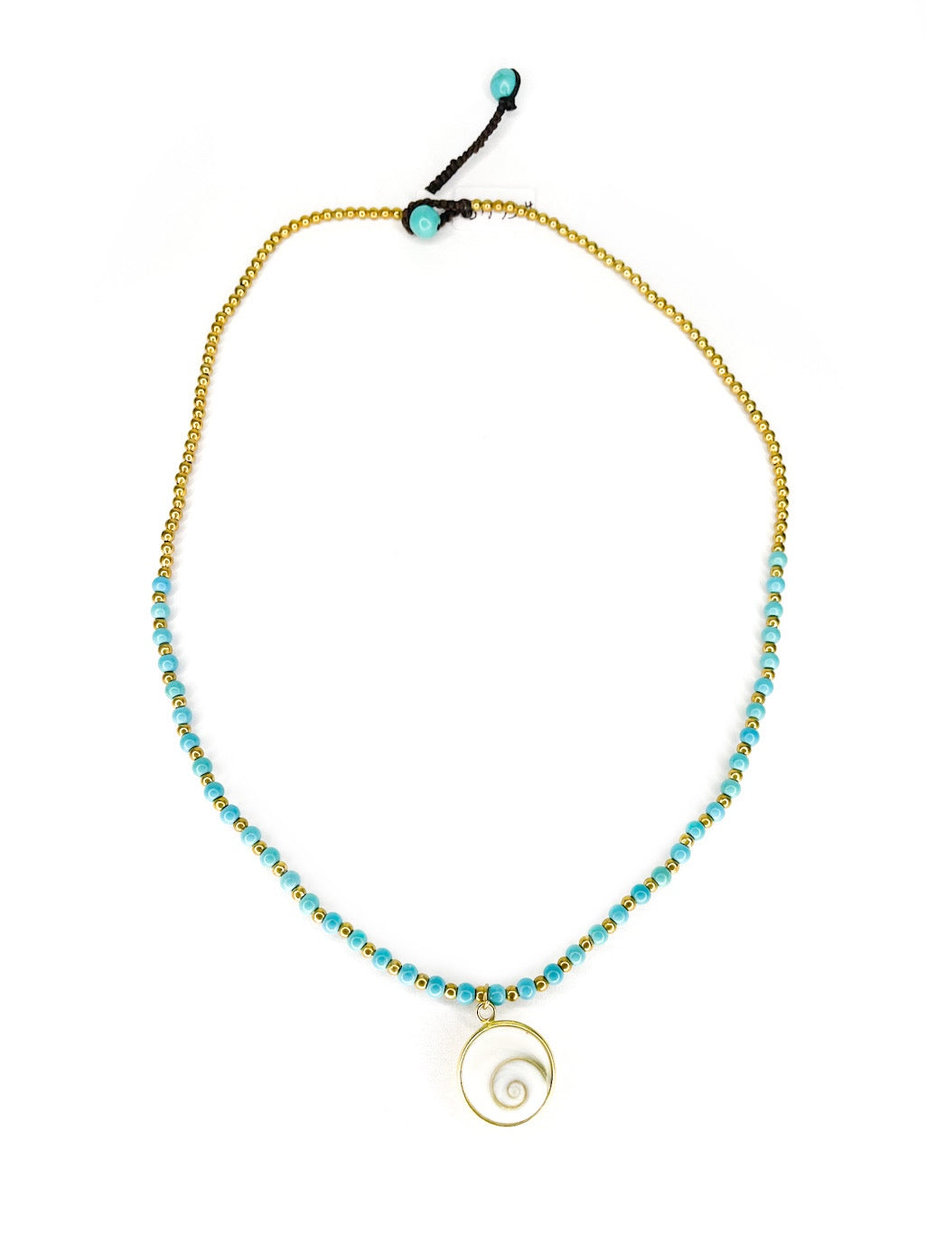 Stone and brass necklace with shell pendant - various colours