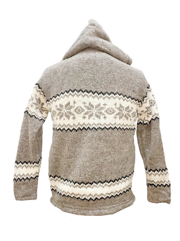 Wool Zip Through Fleece Lined Hoodie - Grey, cream, black