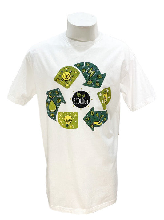 "Ecology" white cotton tee shirt - X-large 60cm 1/2 chest