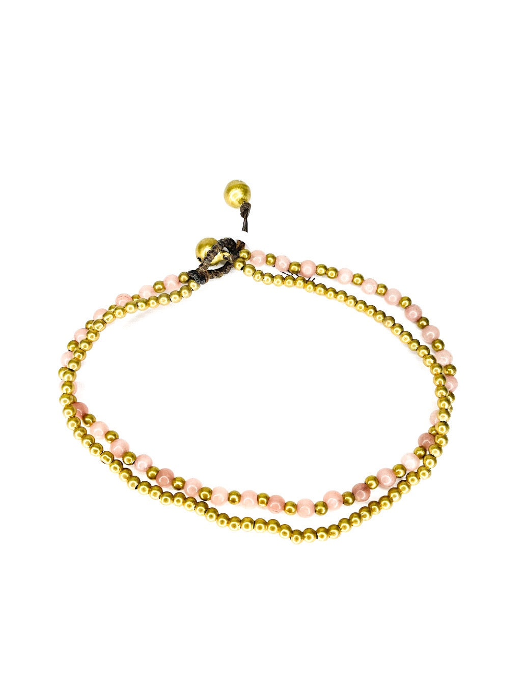 Stone and brass double stranded beaded anklet - various colours